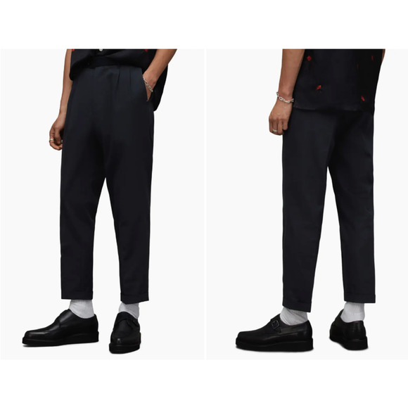 All Saints Mens Tallis Pleated Trouser Cotton/Wool Black 32 Ankle Length - Picture 1 of 15